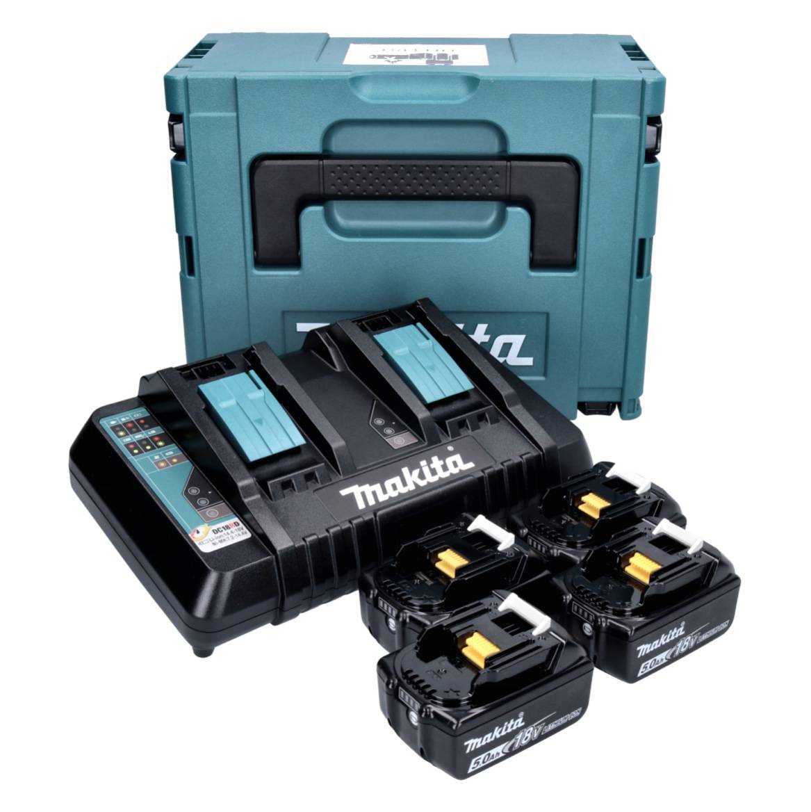 Makita 18V Combiset 1x DC18RD lader en 4x BL1850B accu's 18V-1