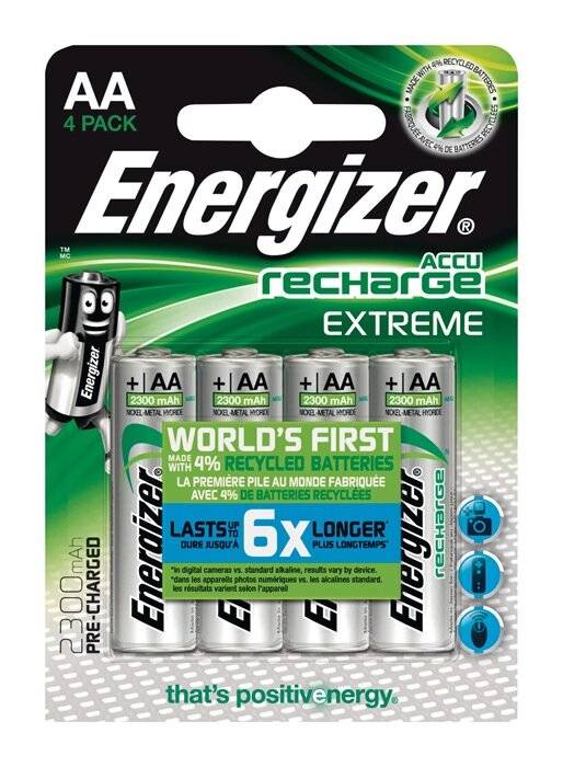 Energizer batterij NiMH, Mignon, AA, HR06, 1,2V/2300mAh Extreme, voorgeladen, blisterverpakking (4-pack)-0