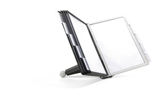 Tafelstandaard kunststof zwart/grijs 10 zichtpanelen DIN A4 met profielframe DUR-3