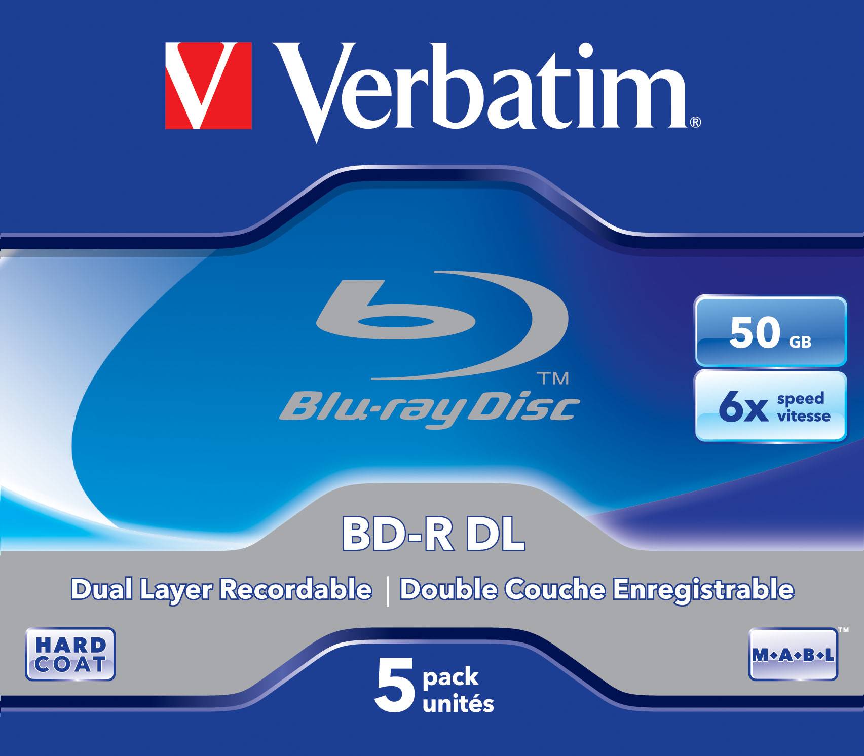 1x5 Verbatim BD-R Blu-Ray 50GB 6x Speed, wit blauw Jewel Tas-2