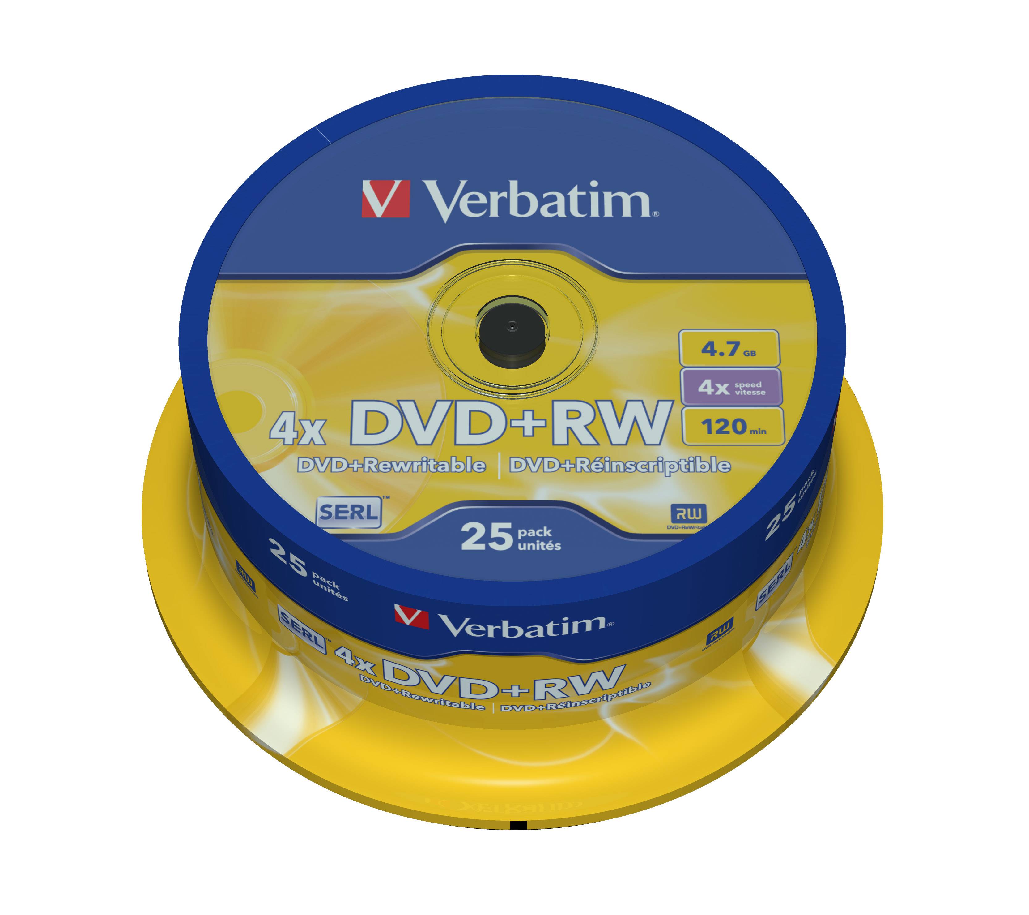 1x25 Verbatim DVD+RW 4,7GB 4x Speed, Mat zilver-1