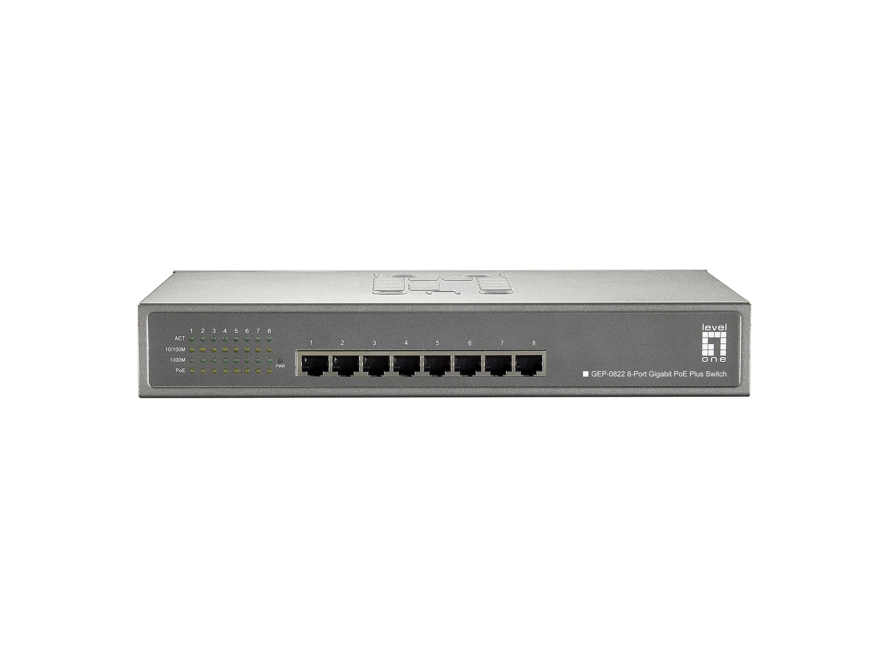 LevelOne Schakelaar 8x GE GEP-0822 240W 8xPoE+-2