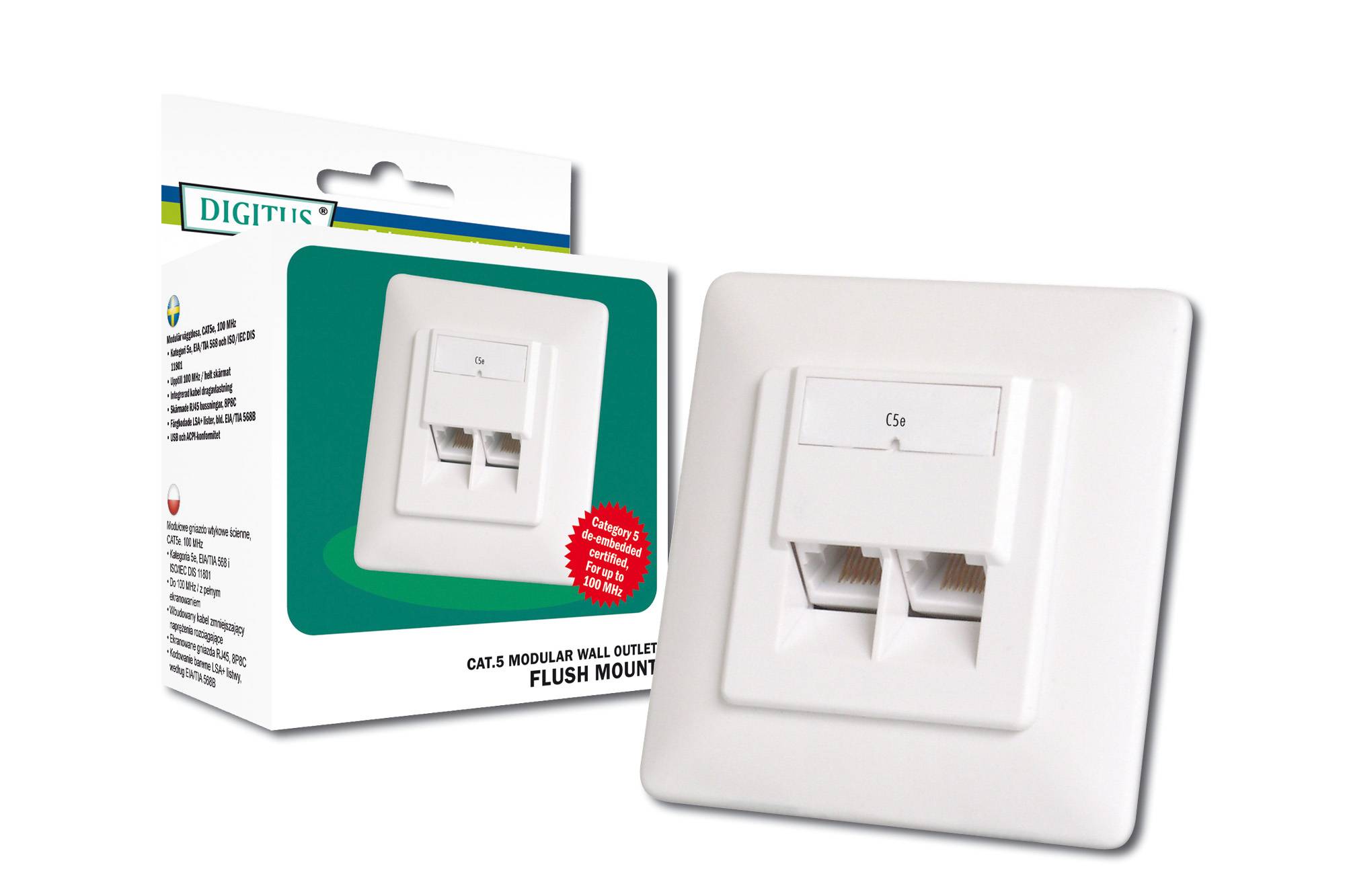 DIGITUS aansluitdoos Cat5e 2xRJ45 afgeschermd Unt. Signaalwit-1