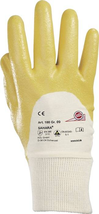 Handschoen Sahara 100 maat 7 geel BW-tricot met nitril EN 388 PBM-categorie II H