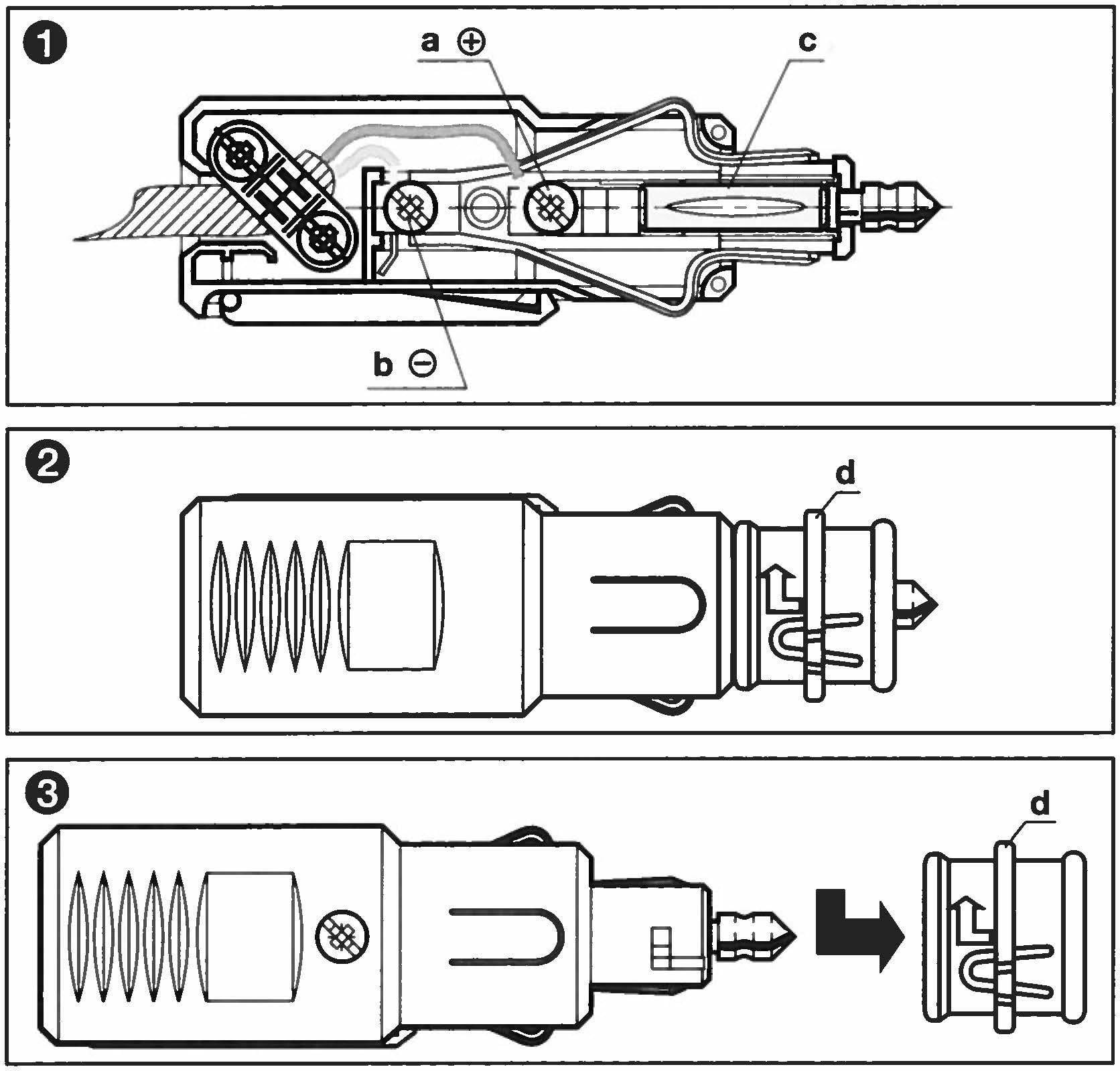 'Handleiding voor het gebruik van een elektrische adapter: 1) Details van de interne componenten; 2) Adapter wordt getoond; 3) Hoe de adapter wordt geïnstalleerd.'