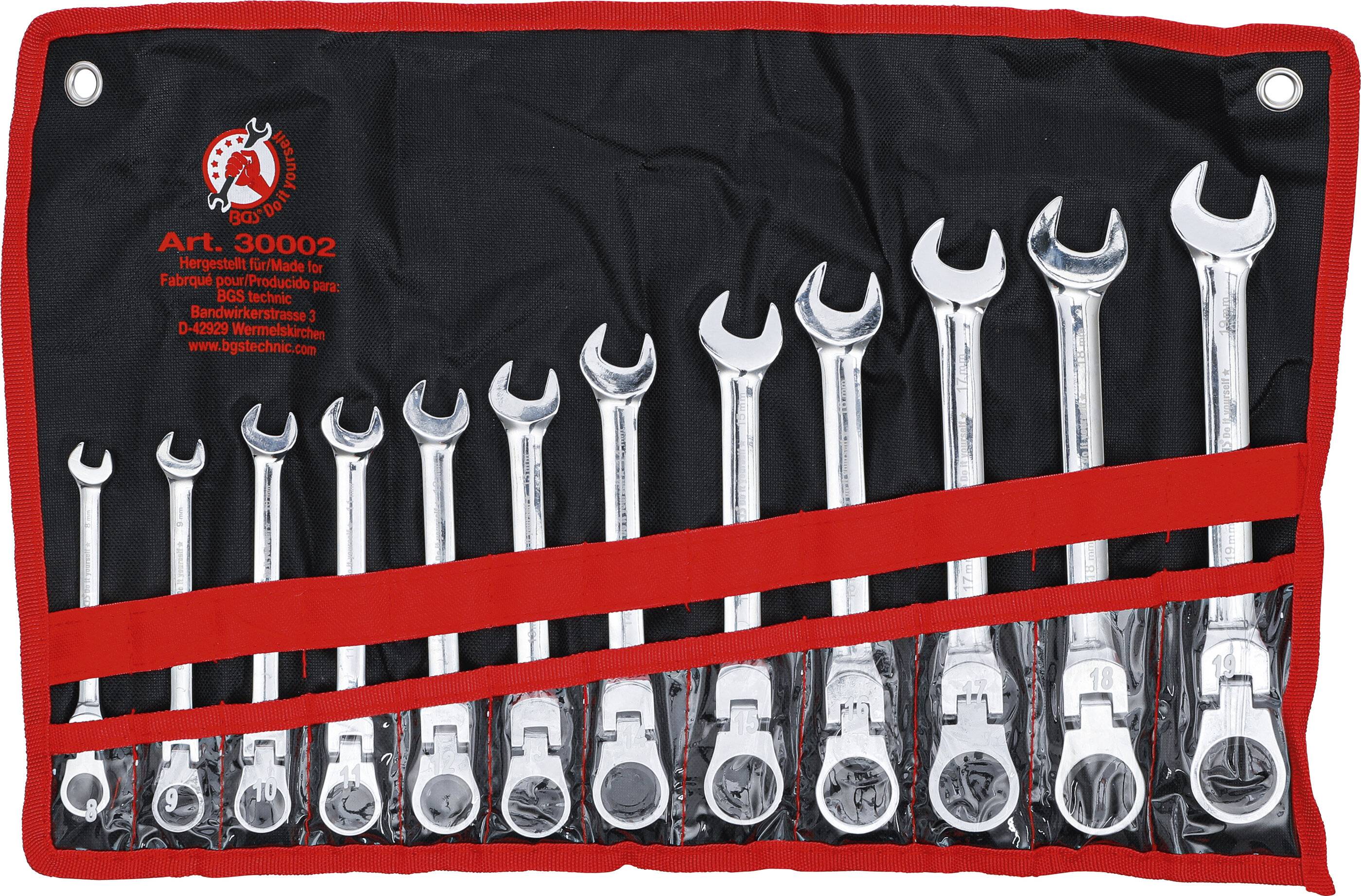BGS Ratelring-steeksleutelset flexibele koppen 8 - 19 mm 12 delig-3