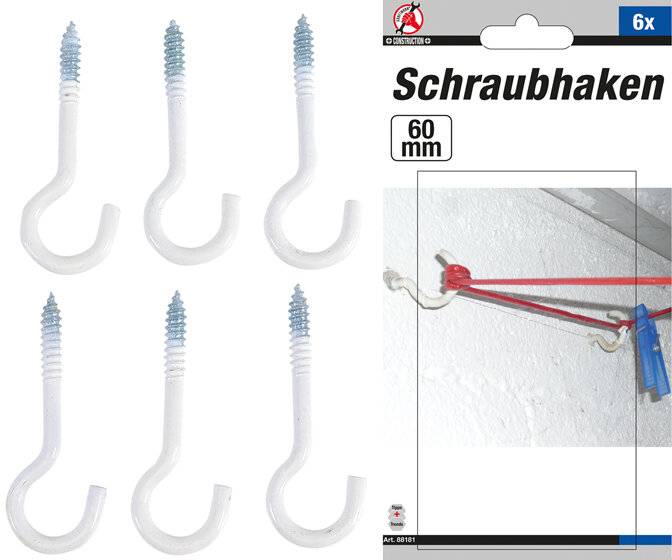 Assortiment schroefhaken wit met kunststof mantel 60 mm 6-dlg-0