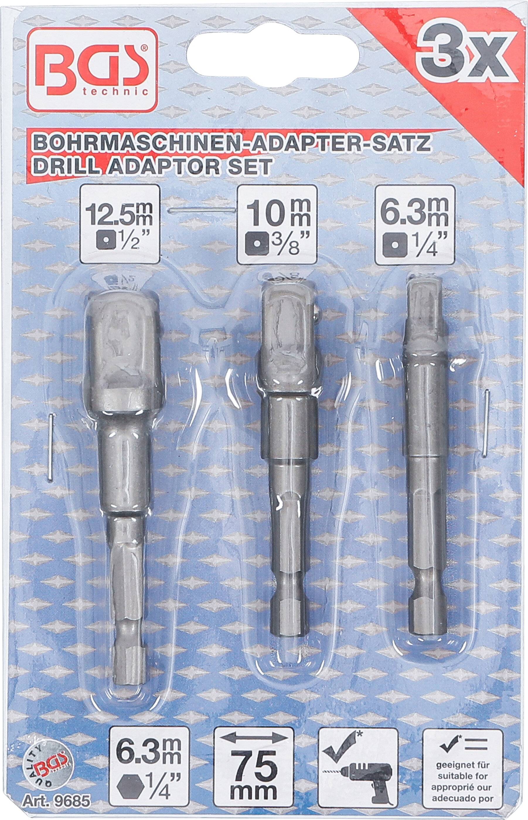BGS Adapterset boormachines (1/4") | (3/8") | (1/2") 3-delig-4