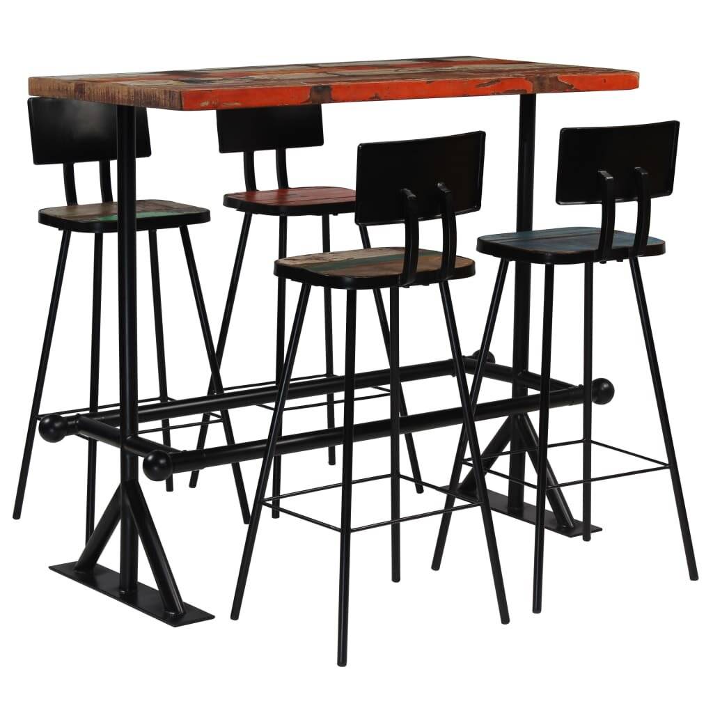 vidaXL - 5-delige - Barset - massief - gerecycled - hout - meerkleurig-0