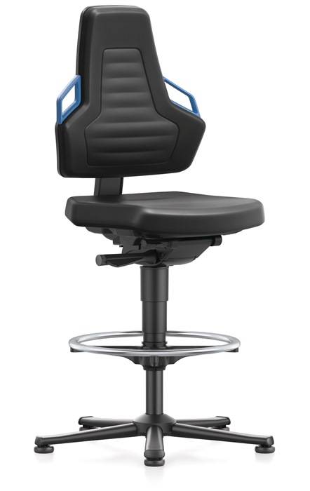 Werkdraaistoel Nexxit vloerglijder + voetring handvatkl. blauw Integraalschuim z