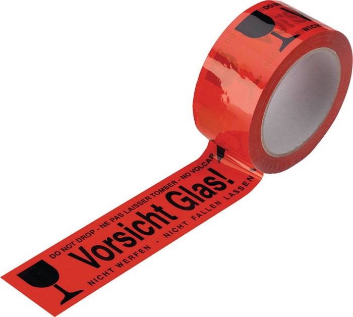 Waarschuwingstape PVC voorzichtig glas lengte 66 m, breedte 48 mm rood wiel ENVI