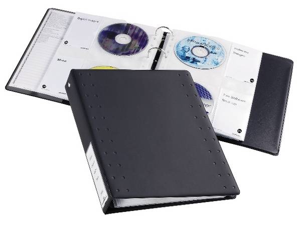 Duurzame cd/dvd-index met 40 ringen, antracietkleurig.