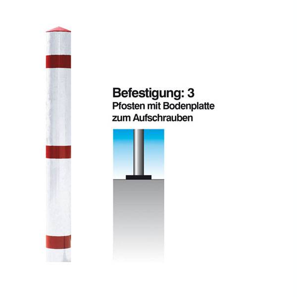 Sperrpfosten STA rot-weiß D.76mm Zum Aufdübeln m.Spitzkappe