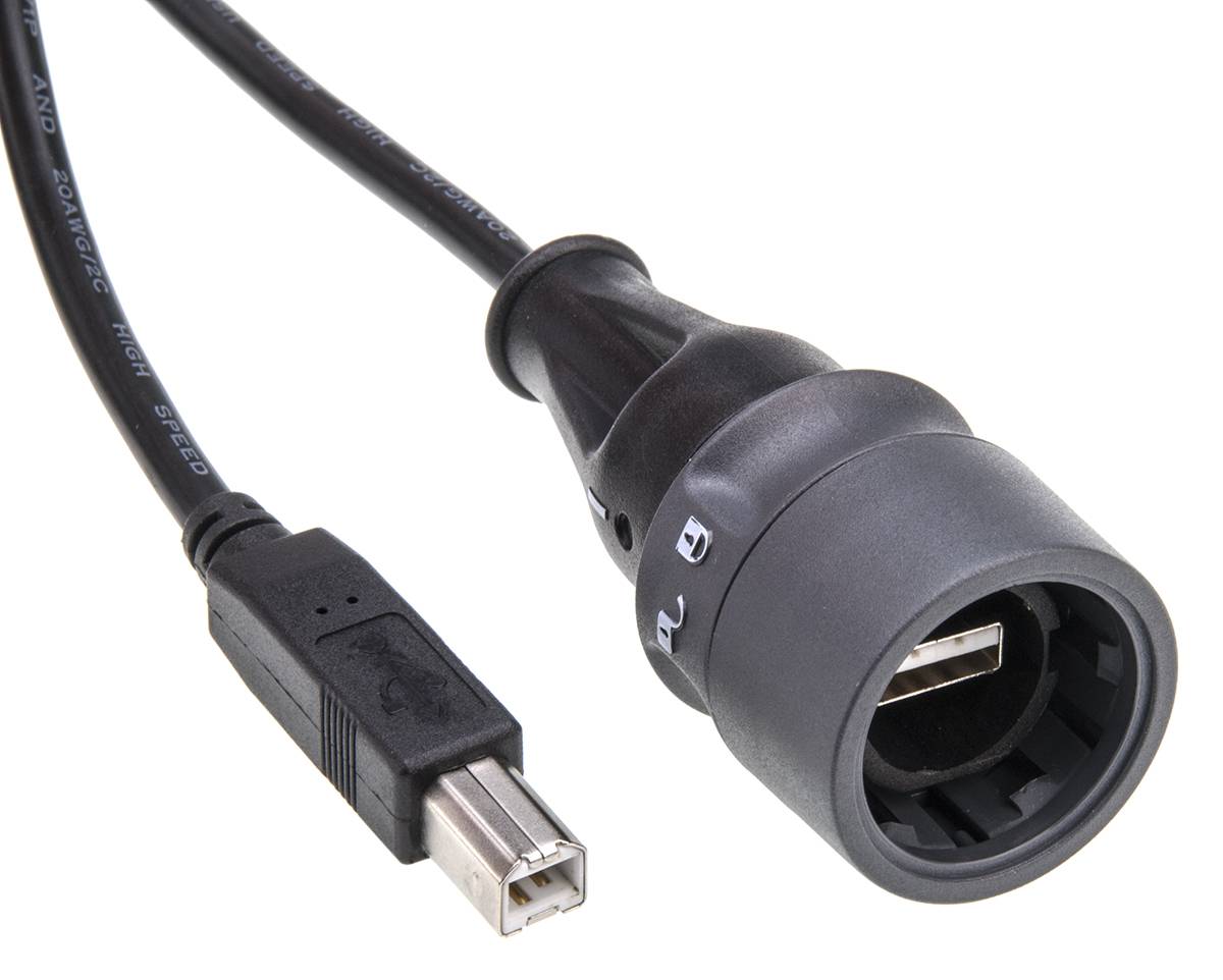 BULGIN PXP6040/A/5M00 Kabel; USB 2.0; USB-A-stekker,USB-B-stekker; 4m; IP66,IP68,IP69K - 1 stuk-1