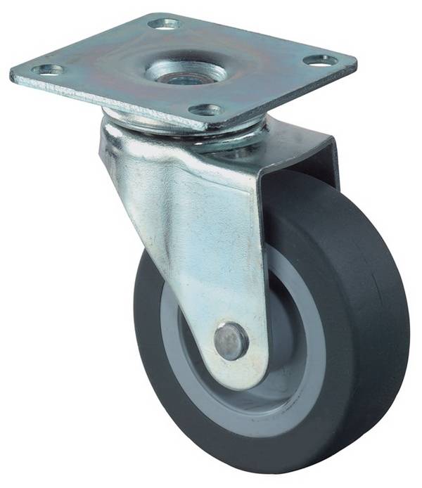 Zwenkwiel wiel d. 50 mm draagvermogen 40 kg met bevestigingsplaat thermoplastisc
