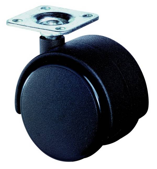 Dubbel zwenkwiel wiel-d. 50 mm draagvermogen 40 kg met schroefplaat polyamide zw
