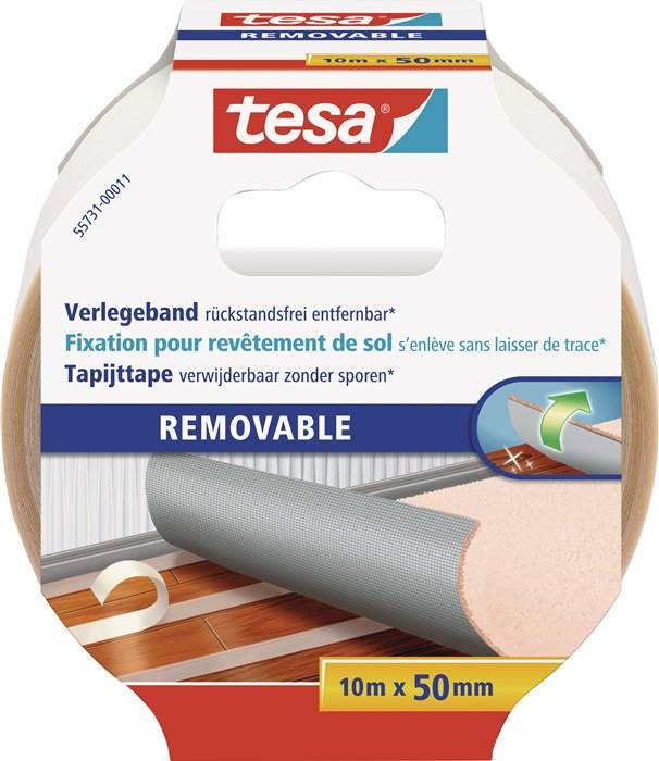 Dubbelzijdig tapijttape 55731 lengte 10 m breedte 50 mm wiel TESA