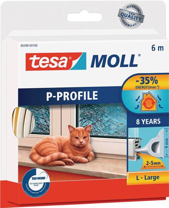 Venster-/deurtochtstrip tesamoll® 5390 B9mmxH5,5mmxL6m wit TESA