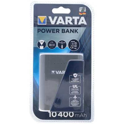  Varta Powerbank 10400 mAh  Li-ion Micro-USB Grijs, Wit Statusweergave