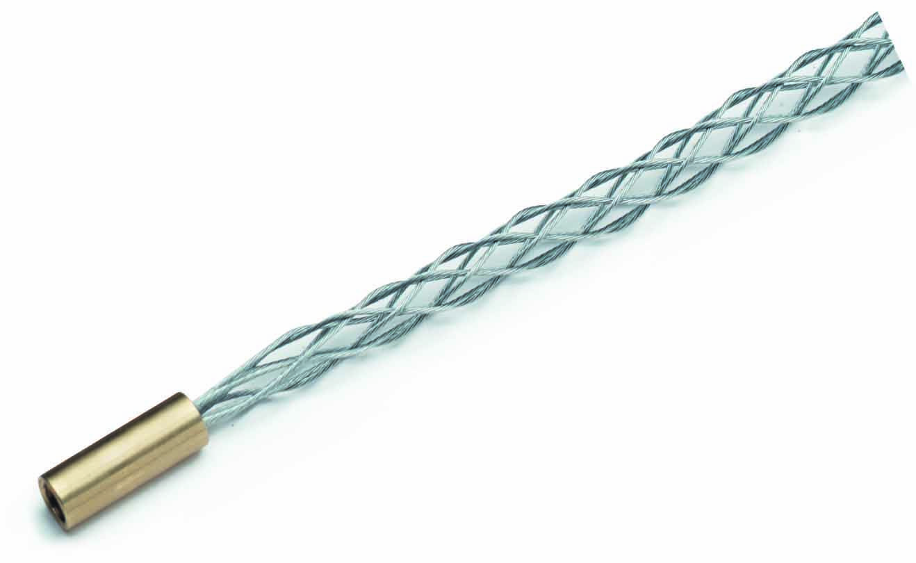 Een spiraalvormig staalkabel met een messing uiteinde. Het wordt vaak gebruikt voor veilige verbindingen of als trekontlasting.