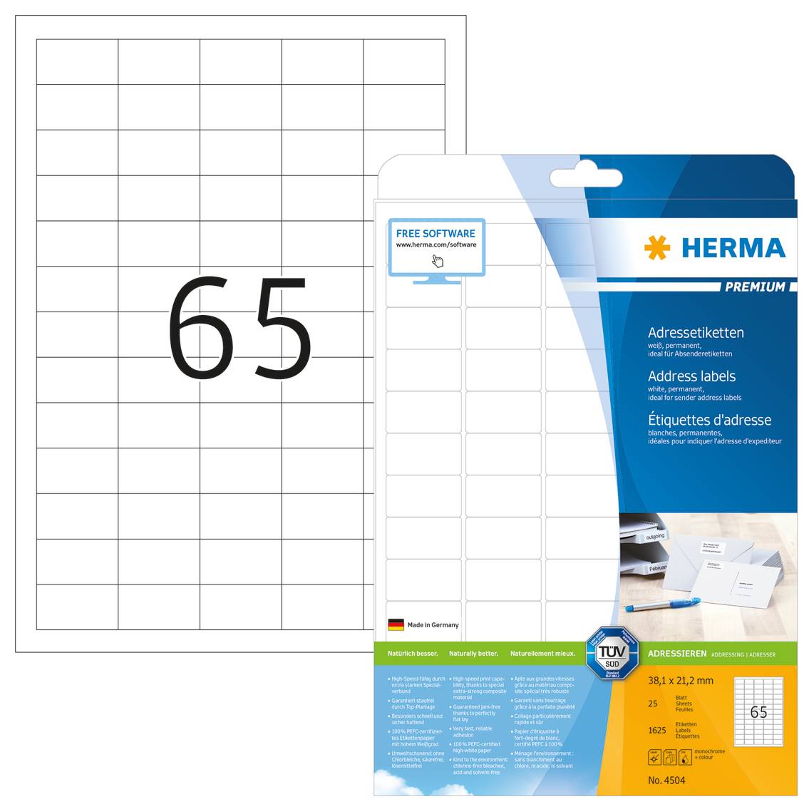 HERMA adresetiketten premium A4 wit 38,1 x 21,2 mm 1625 stuks.-1