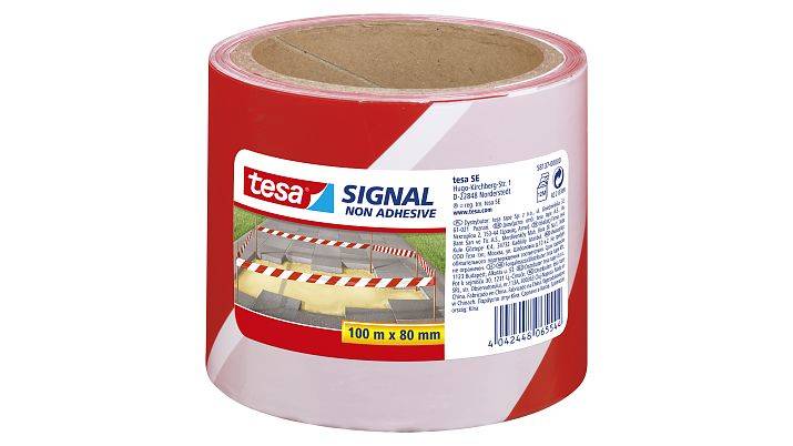 tesa Signal afzetlint niet-klevend 100m 80mm rood/wit-1