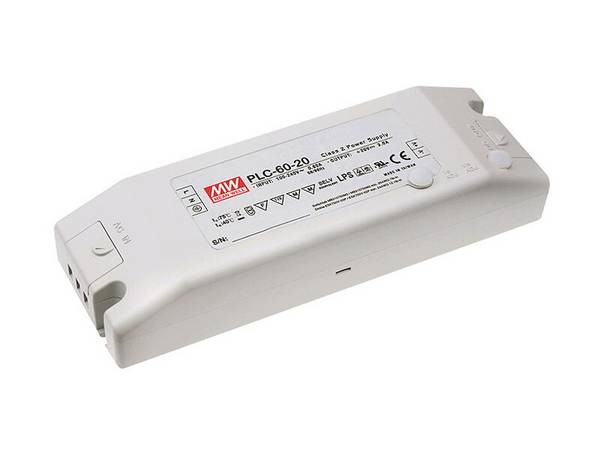 MEAN WELL PLC-60-12 LED-driver, LED-transformator Constante spanning, Constante stroomsterkte 60 W 0 - 5 A 12 V/DC Niet dimbaar, PFC-schakeling, Overbelastingsbescherming, Geschikt voor meubels 1 stuk(s)