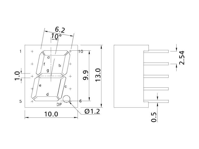KINGBRIGHT ELECTRONIC SA39-11GWA Display: LED; 7-segment; 9,9mm; 0,39"; A.tekens: 1; groen; anode - 1 stuk-1