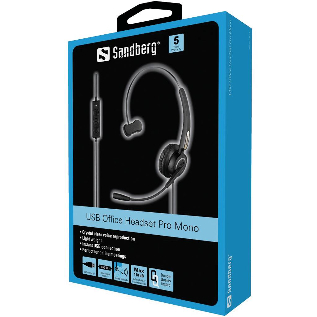 Sandberg USB Office Headset Pro Mono De microfoon is bevestigd op een flexibele arm.-4
