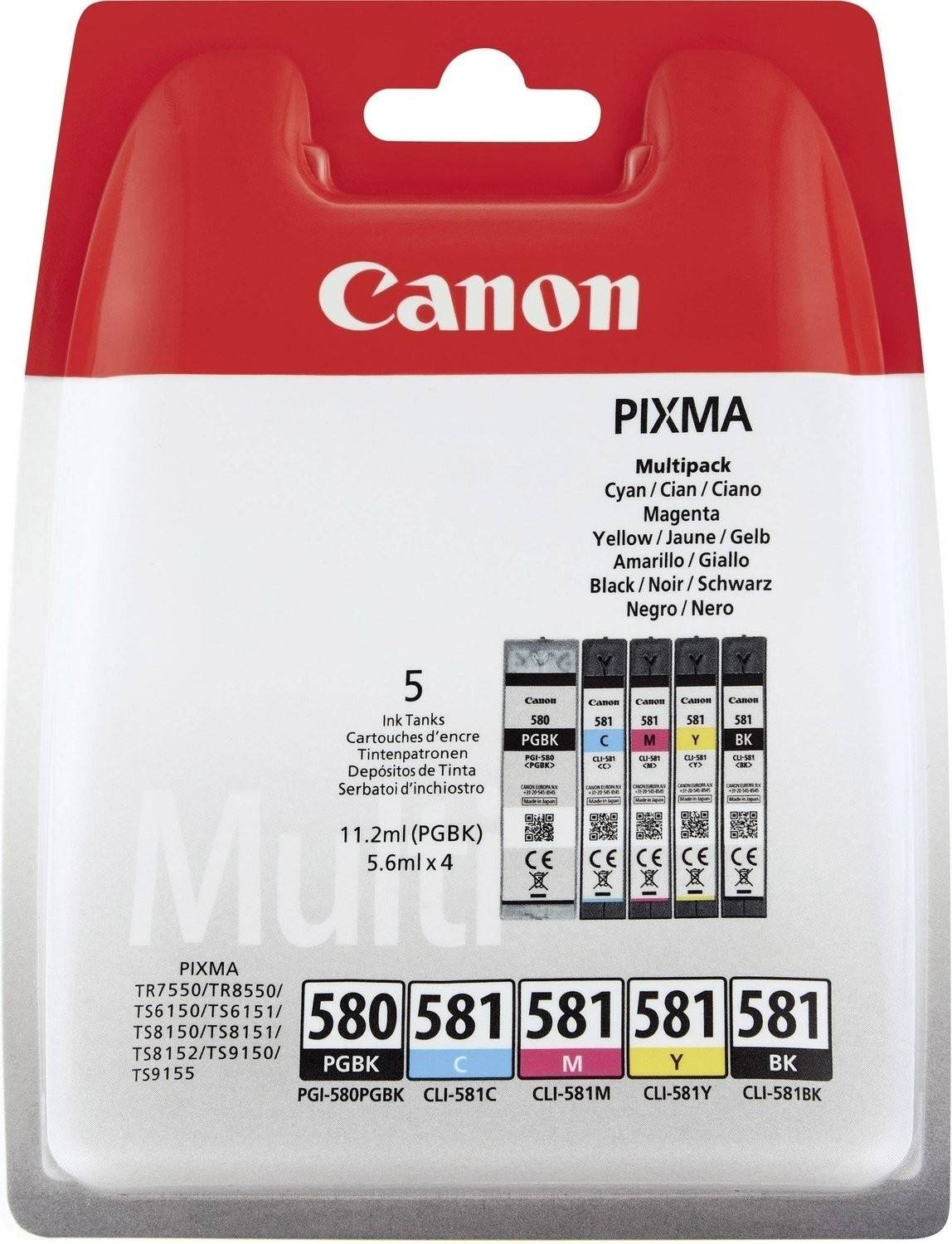 Inktcartridge Canon PGI-580 + CLI-581 2x zwart + 3 kleuren-0