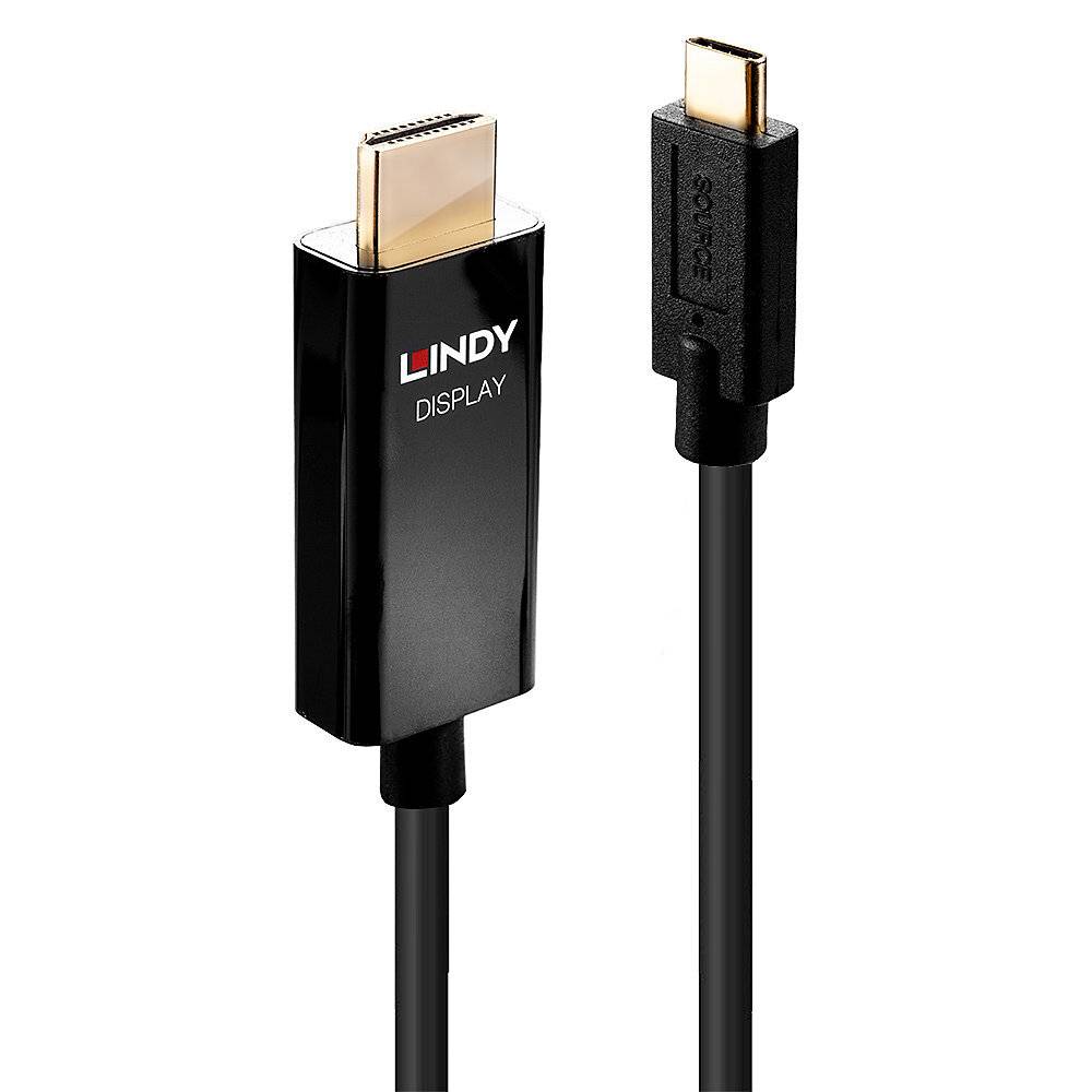 LINDY 43291 HDMI-kabel USB-C Aansluitkabel USB-C stekker, HDMI-A-stekker 1.00 m Zwart 4K UHD-3