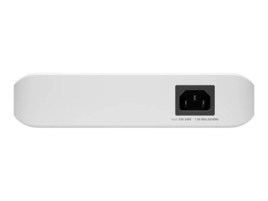 Achterzijde van een wit elektronisch apparaat met een netaansluiting voor 100-240V, 1,5A, maximaal 300W.