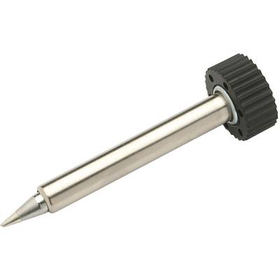 Een metalen pen met een puntige punt en een gegroefde zwarte handgreep, mogelijk een gereedschap of meetinstrument.