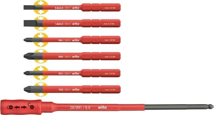 Wiha VDE Sleuf-, Phillips- en Pozidriv Schroevendraaierset SoftFinish 4 mm, 5,5 mm PH 1-0
