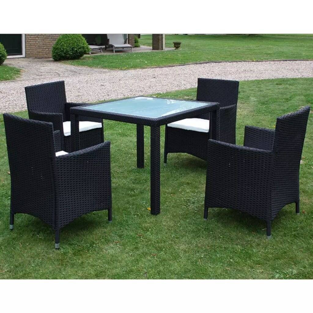 vidaXL - 5-delige - Tuinset - met - kussens - poly - rattan - zwart-0