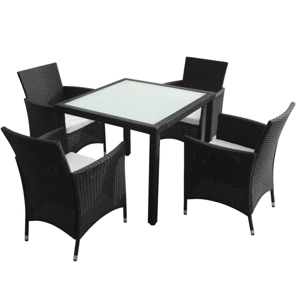 vidaXL - 5-delige - Tuinset - met - kussens - poly - rattan - zwart-1