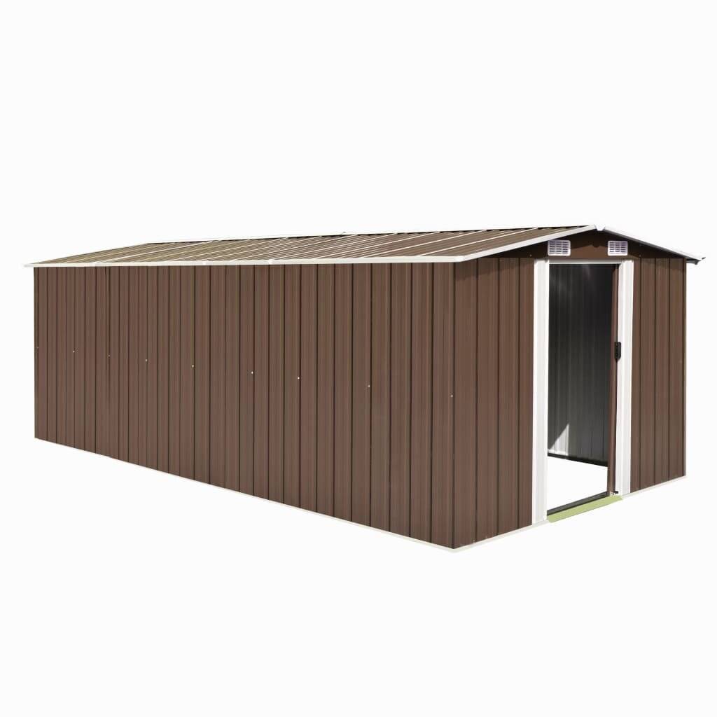 vidaXL - Tuinschuur - 257x489x181 - cm - metaal - bruin-0