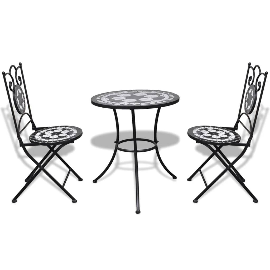 vidaXL - 3-delige - Bistroset - keramische - tegel - zwart - en - wit-2