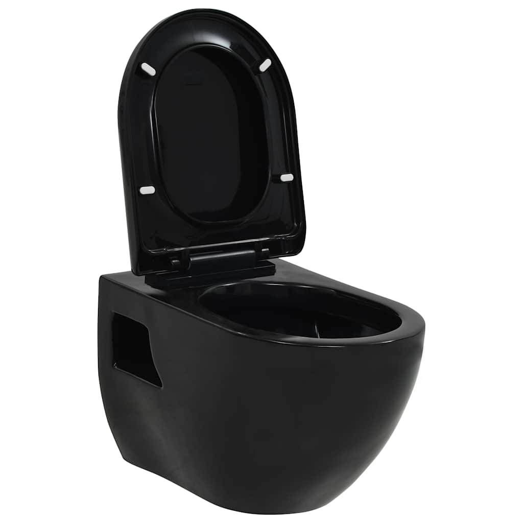 vidaXL - Wandtoilet - keramiek - zwart-0