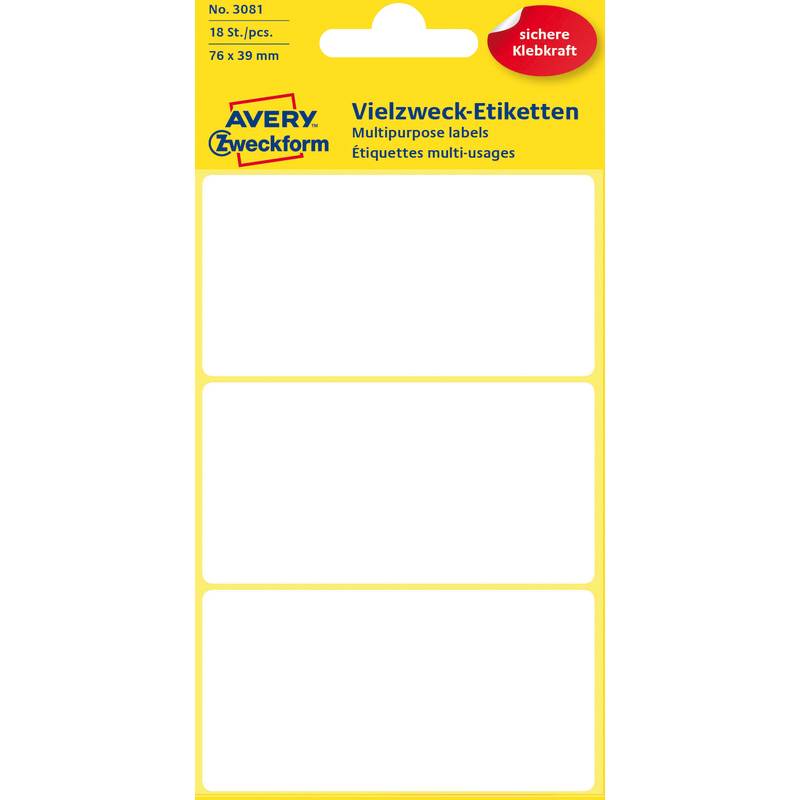 Avery-Zweckform 4004182030813 Avery Zweckform - Etiket avery 3081 76x39mm wit 18st
