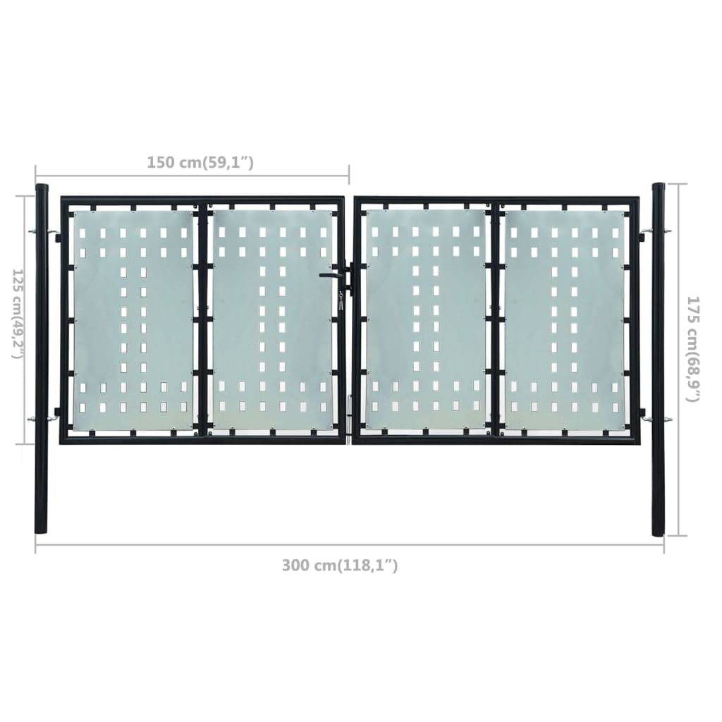 vidaXL - Poort - enkel - 300x175 - cm - zwart-3