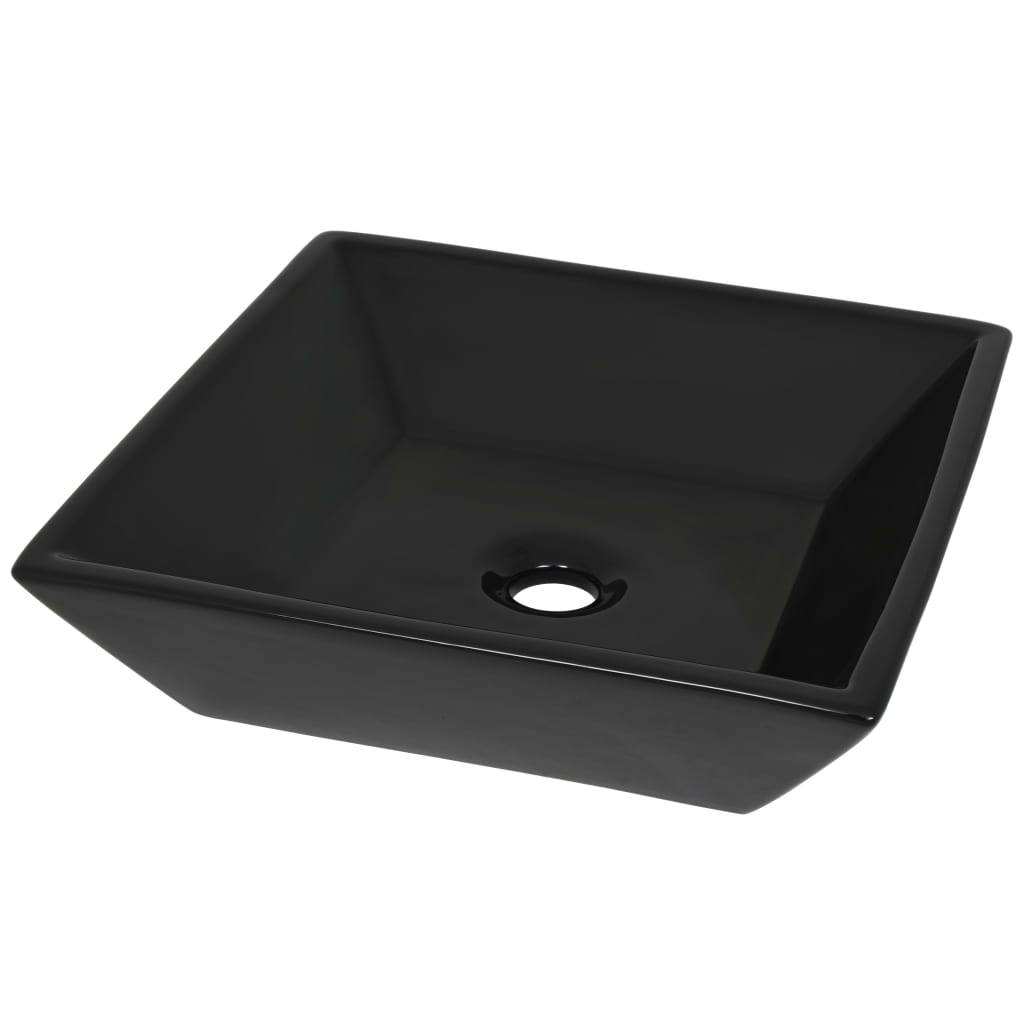 vidaXL - Wastafel - vierkant - 41,5x41,5x12 - cm - keramiek - zwart-0