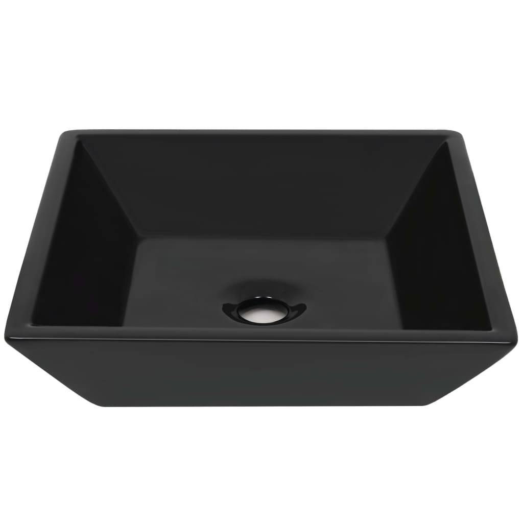 vidaXL - Wastafel - vierkant - 41,5x41,5x12 - cm - keramiek - zwart-2