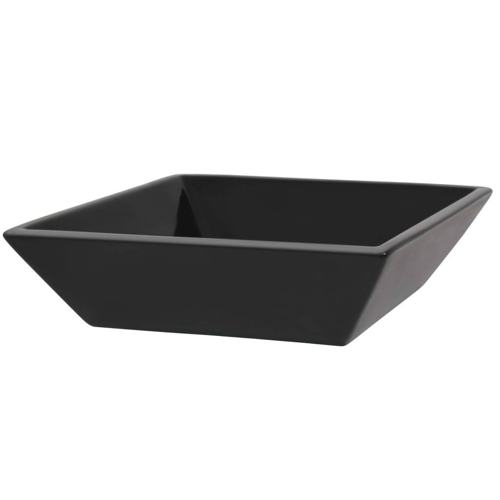 vidaXL - Wastafel - vierkant - 41,5x41,5x12 - cm - keramiek - zwart-3