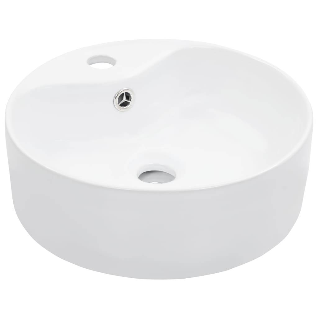 vidaXL - Wastafel - met - overloop - 36x13 - cm - keramiek - wit-0