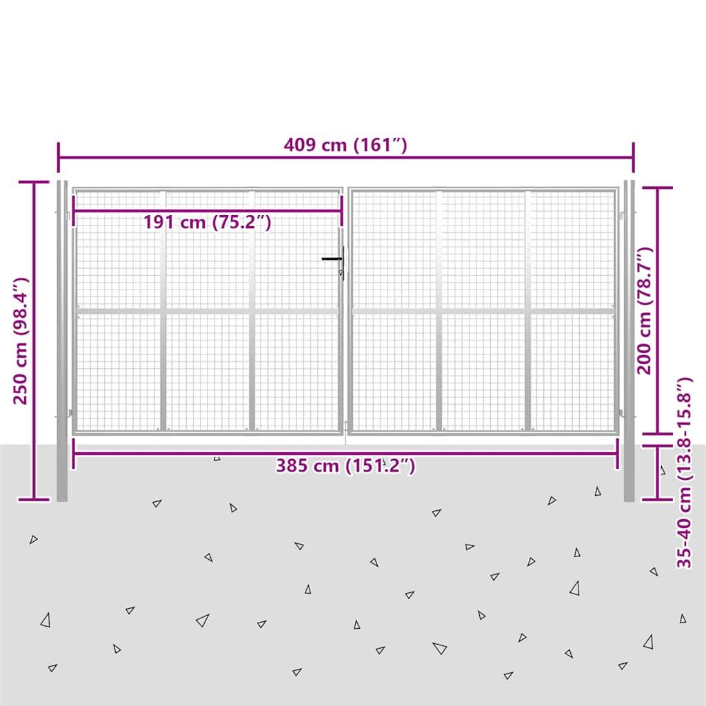 vidaXL - Poort - 415x250 - cm - gegalvaniseerd - staal - zilverkleurig-4