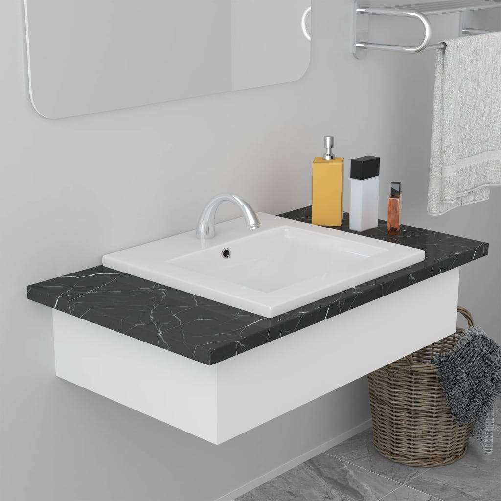 vidaXL - Inbouwwastafel - 42x39x18 - cm - keramiek - wit-0