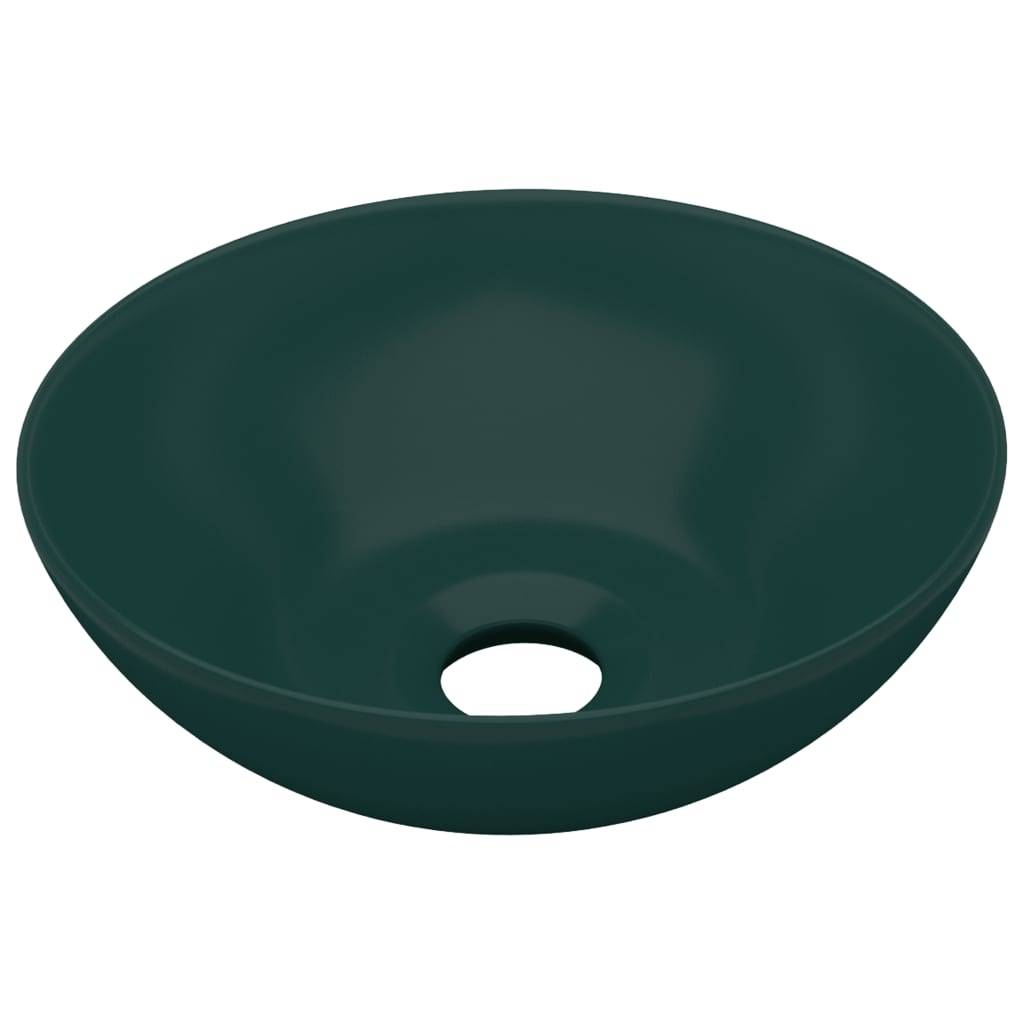 vidaXL - Wastafel - rond - keramiek - donkergroen-0
