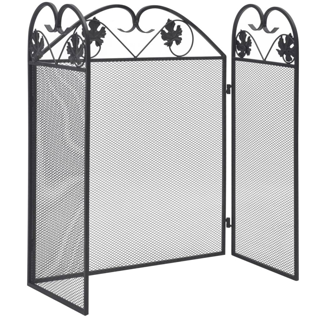 vidaXL - Haardscherm - 3 - panelen - ijzer - zwart-1