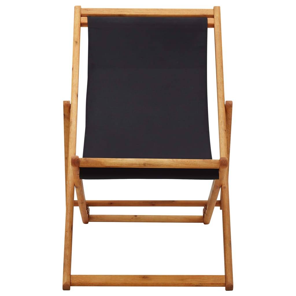 vidaXL - Strandstoel - inklapbaar - eucalyptushout - en - stof - zwart-1
